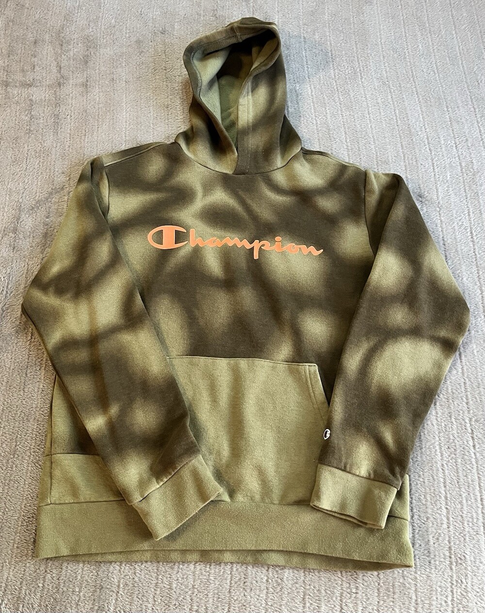 Yth Champion Hoodie Size L (14/16) Green Tie Dye Pullover Sweatshirt Fall Winter